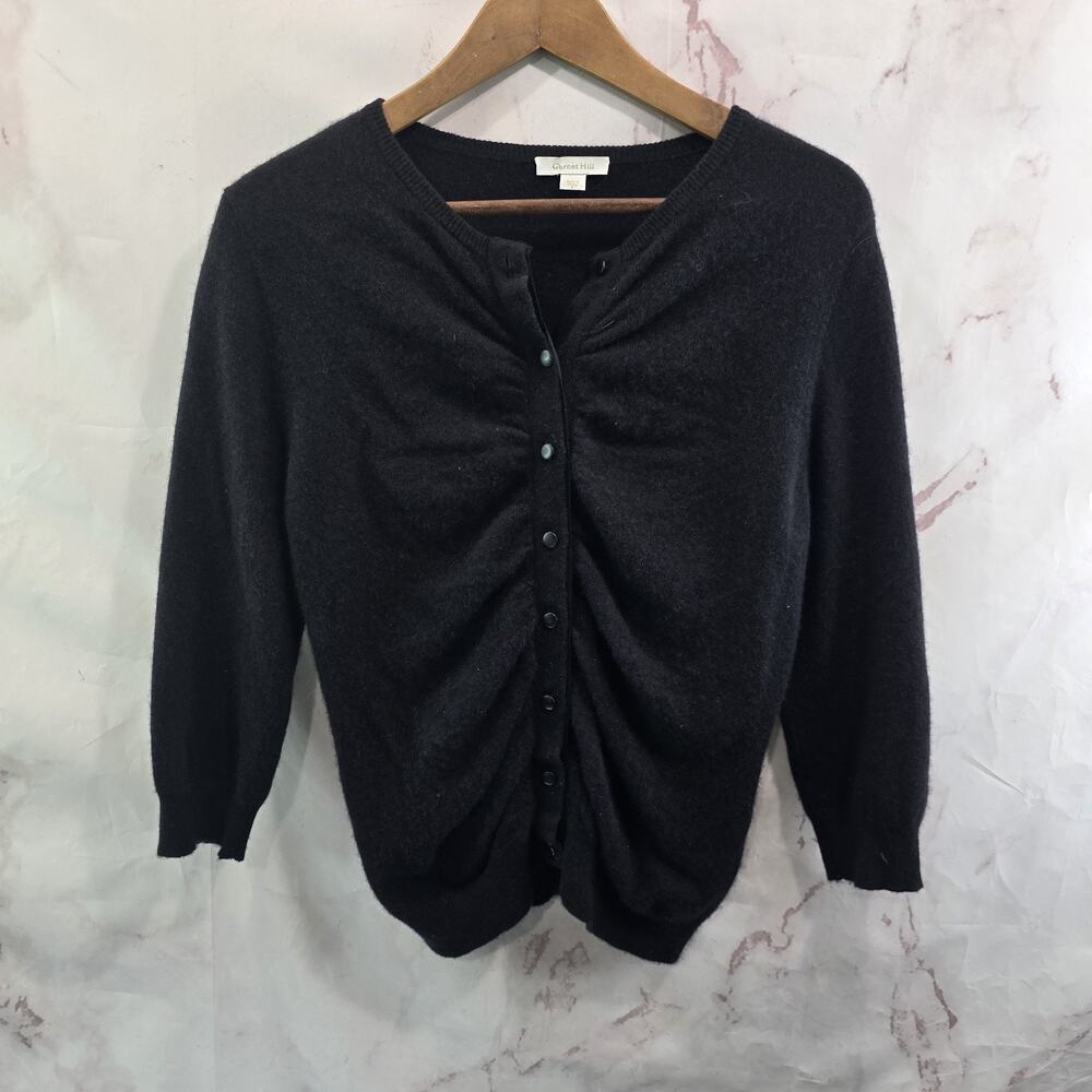 Garnet Hill Sweater Womens Small Black Cashmere Cardigan Pleated